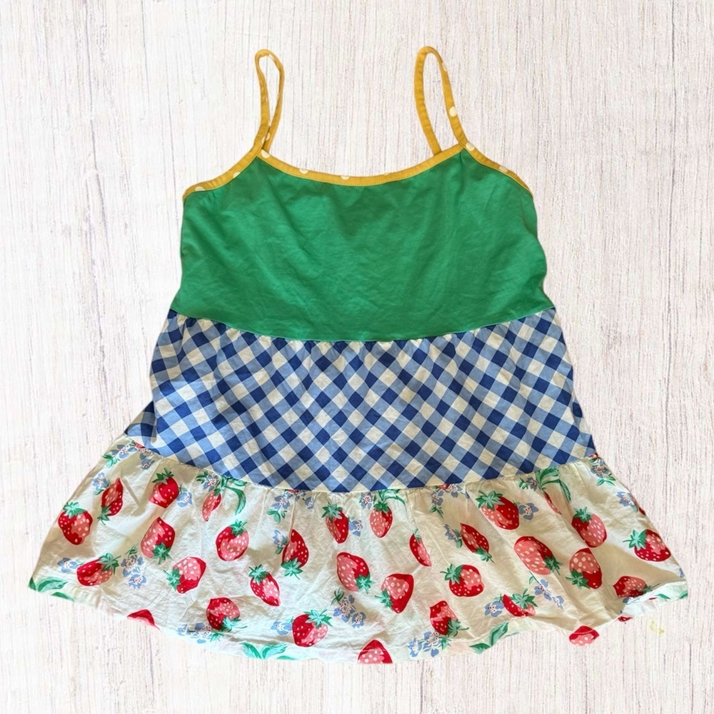 Matilda Jane Happy & Free Biscotti Tiered Strawberry Tank Top Size Small
